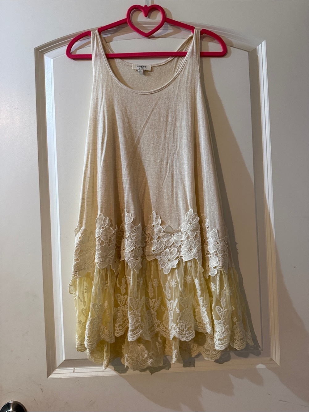 Umgee Cream and Pale Yellow Lace Tiered Tunic